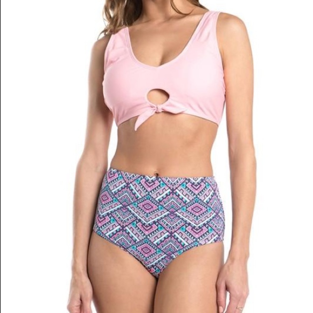 Pink high waisted swimsuit